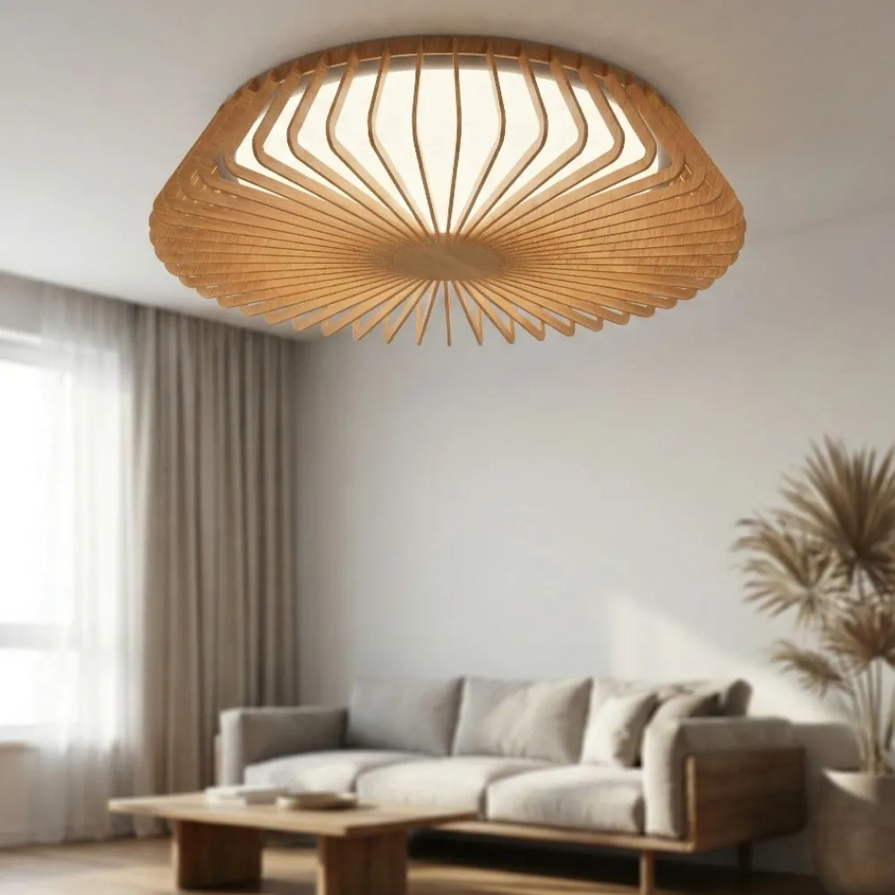 Plafoniere Moderne-Selezionato da Mazzolaluce Plafoniera effetto legno con telecomando app moderna led 2700k-5000k dimmerabile