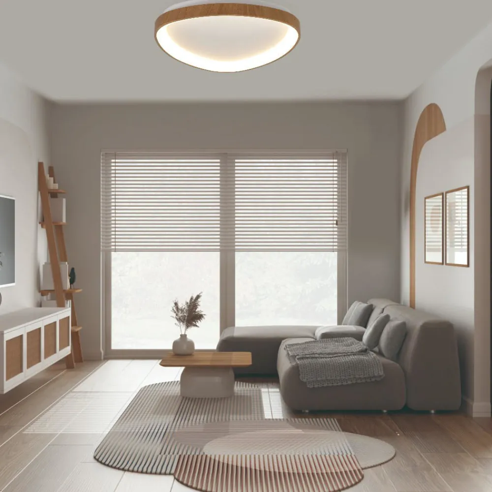 Plafoniere Moderne-Selezionato da Mazzolaluce Plafoniera effetto legno led 38w 2700k a 5000k moderna