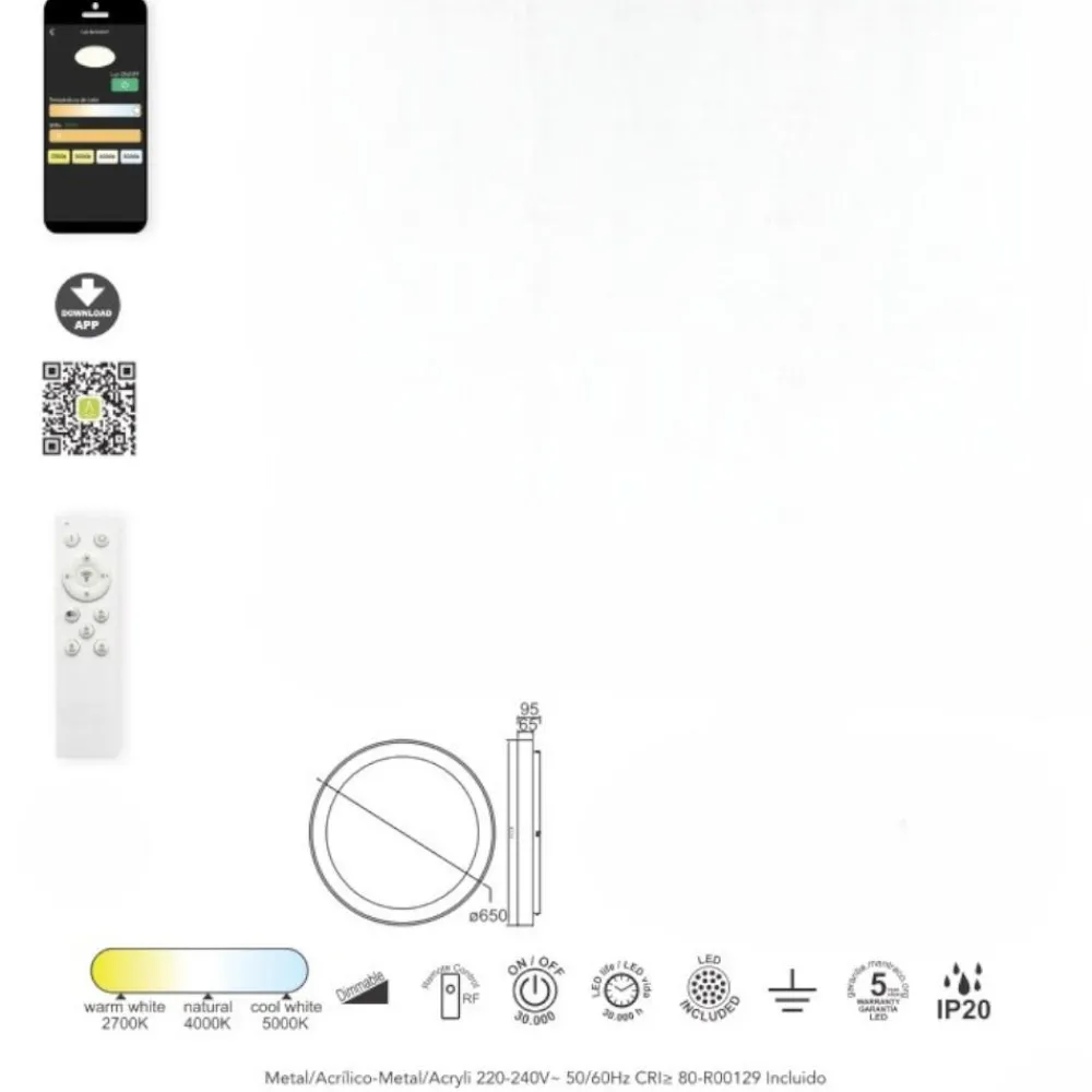 Plafoniere Moderne-Selezionato da Mazzolaluce Plafoniera effetto legno rotonda led 50w 2700k a 5000k wireless