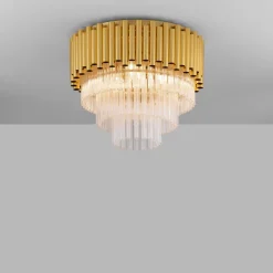 Plafoniere Moderne-Selezionato da Mazzolaluce Plafoniera elegante oro 40cm vetri cristallo per soggiorno