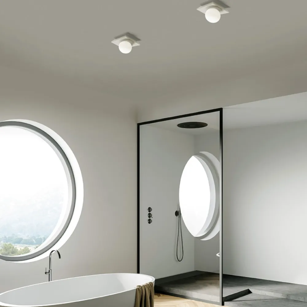 Plafoniere Moderne-Sforzin Illuminazione Plafoniera gesso bianco moderna sfera vetro sforzin cicladi
