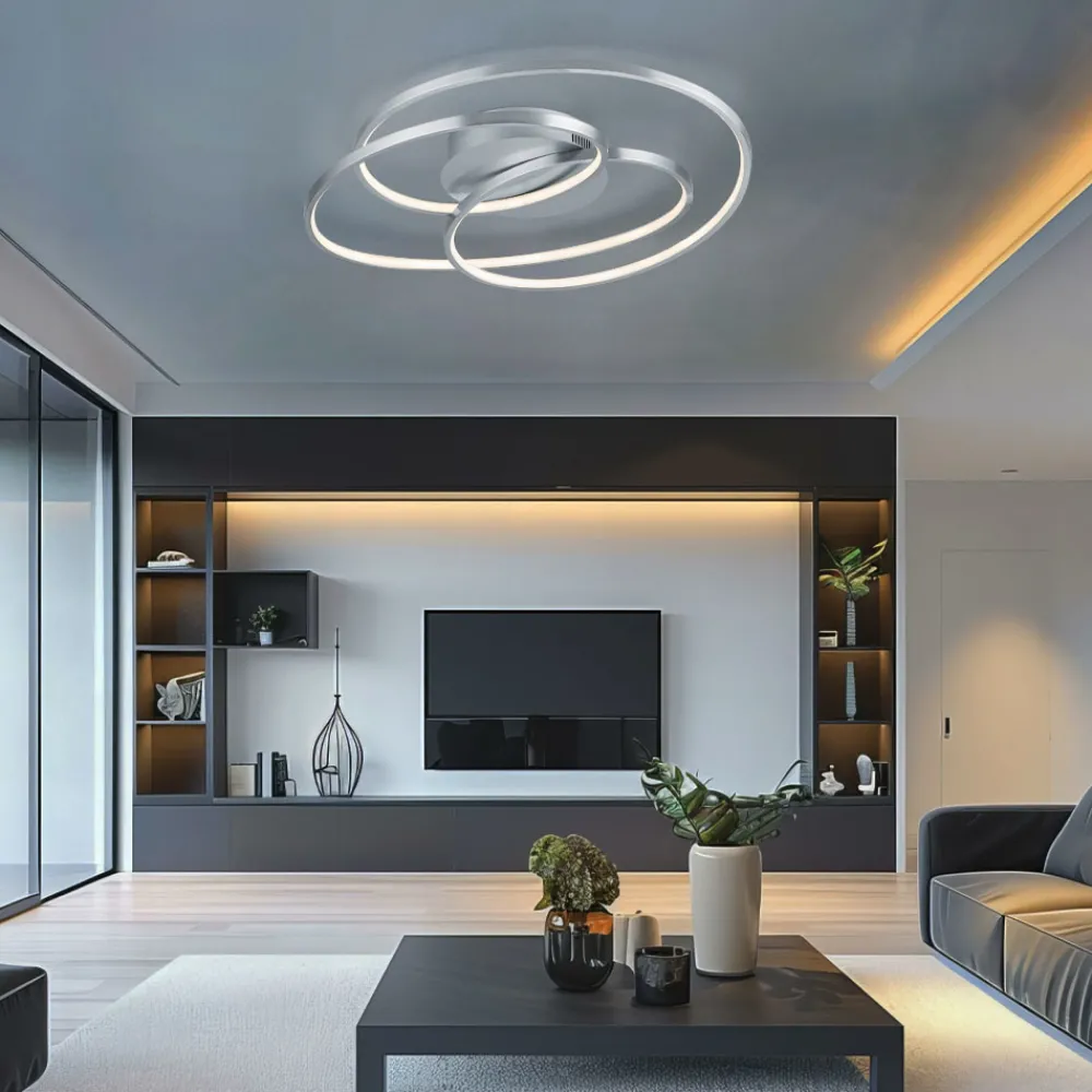 Plafoniere Moderne-Selezionato da Mazzolaluce Plafoniera grigia led 3000k dimmerabile per soggiorno design circolare
