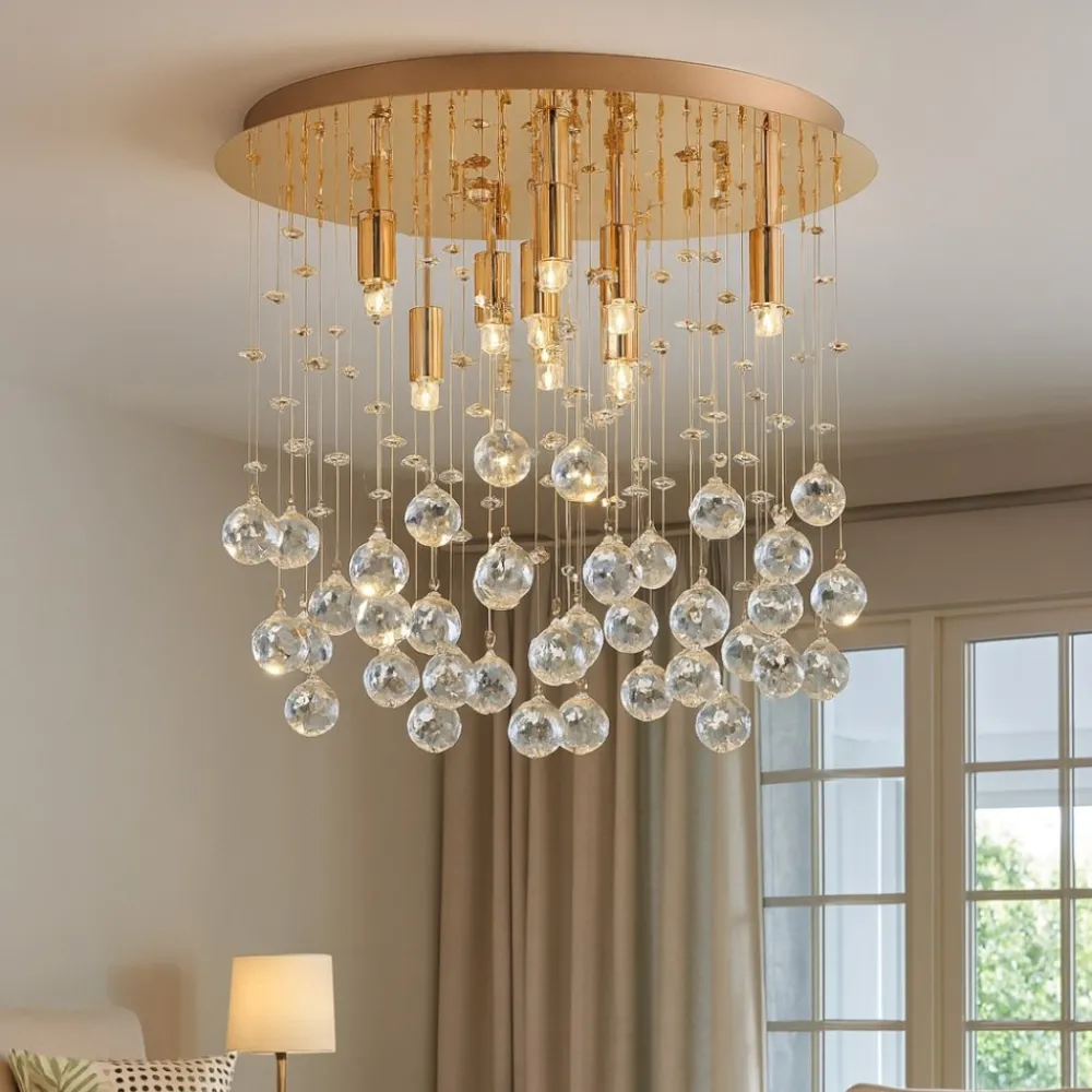 Plafoniere Moderne-Ideal Lux Plafoniera moonlight pl8 oro lucido cristallo per camera da letto