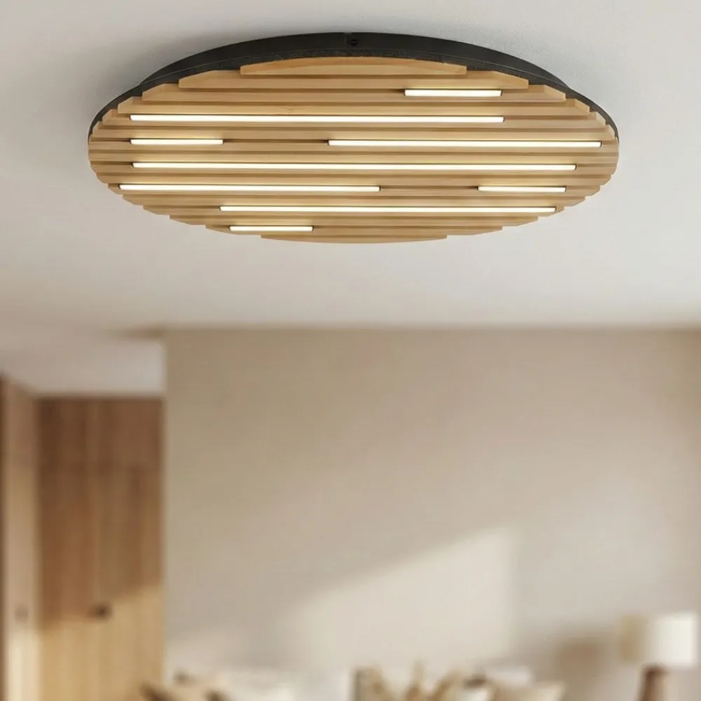 Plafoniere Moderne-Selezionato da Mazzolaluce Plafoniera in legno con pannello acustico led 2700k a 5000k con telecomando app