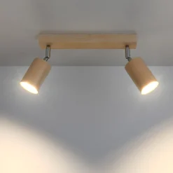 Plafoniere Moderne-Selezionato da Mazzolaluce Plafoniera in legno per cucina con faretti orientabili due luci