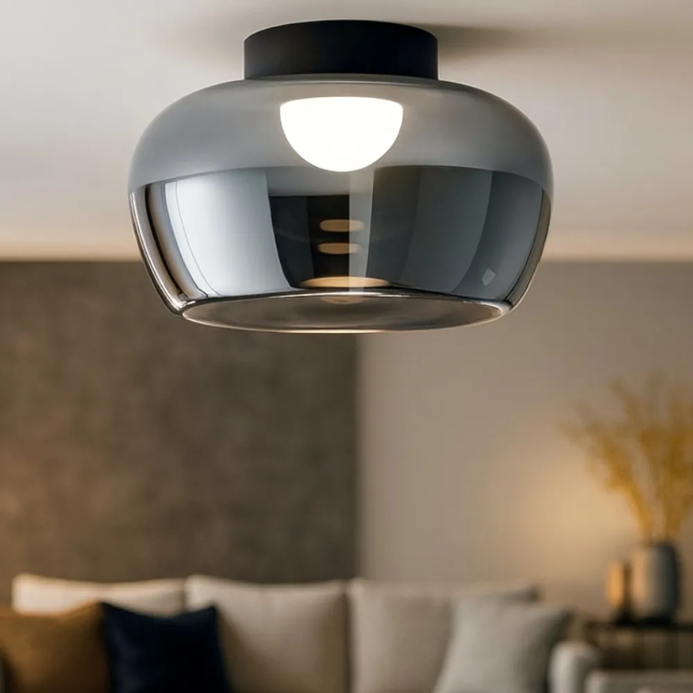Plafoniere Moderne-Perenz Illuminazione Plafoniera in vetro specchiato fume led 3000k dimmerabile perenz kave
