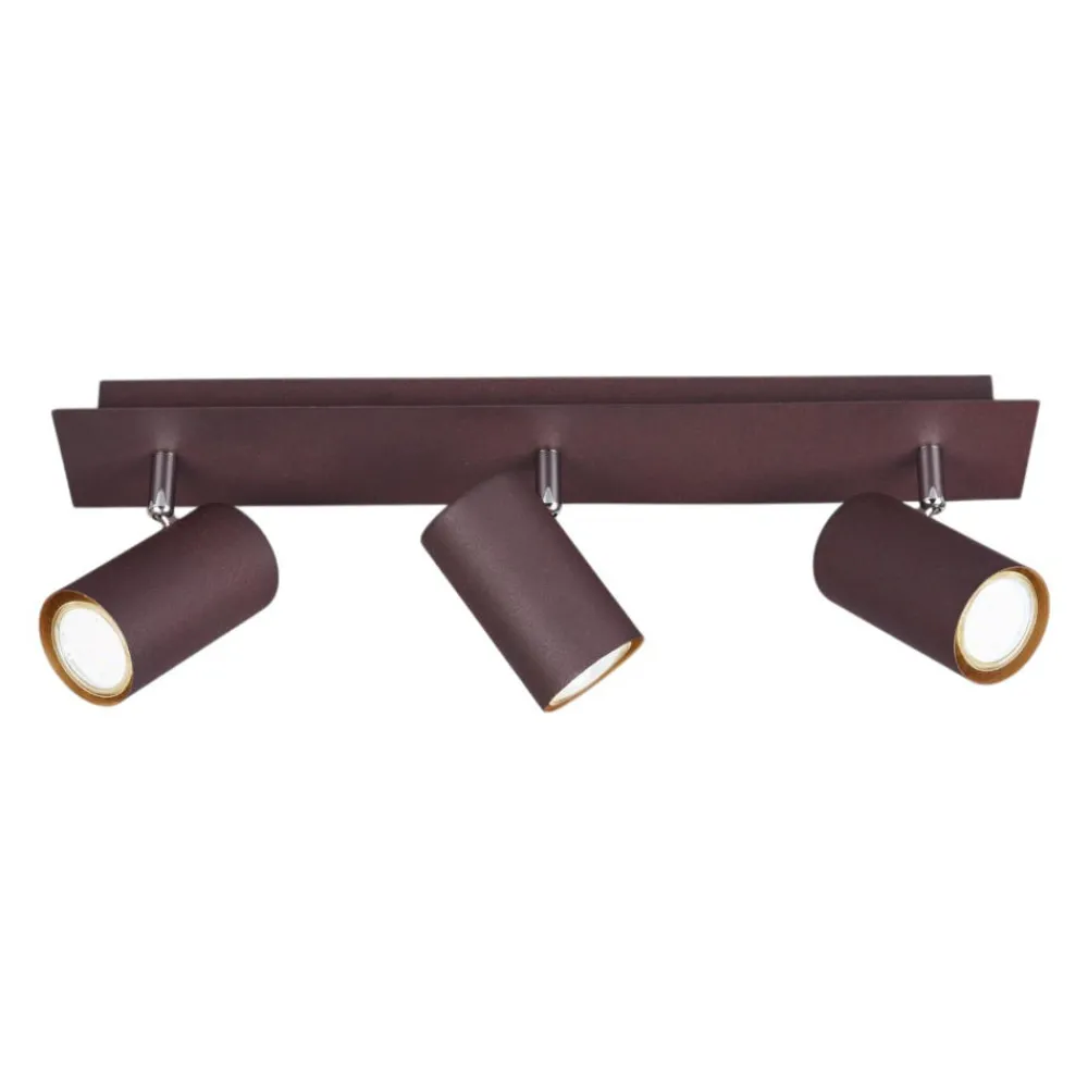 Plafoniere Moderne-Selezionato da Mazzolaluce Plafoniera lampada con 3 faretti orientabili marrone corten
