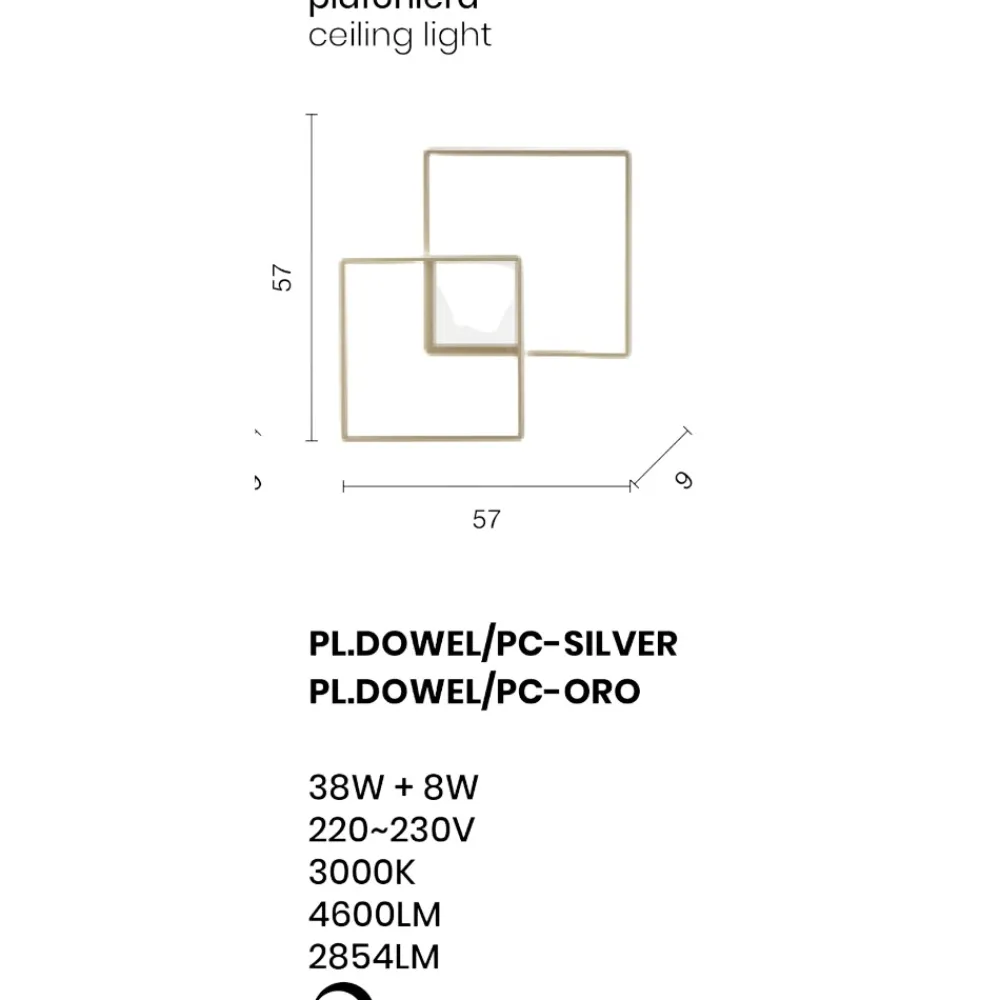 Plafoniere Moderne-Ondaluce Plafoniera led da cucina dowel pc moderna 38w-8w dimmerabile