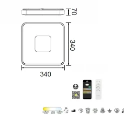 Plafoniere Moderne-Selezionato da Mazzolaluce Plafoniera led da 2700k a 5000k quadrata effetto legno con telecomando wi-fii