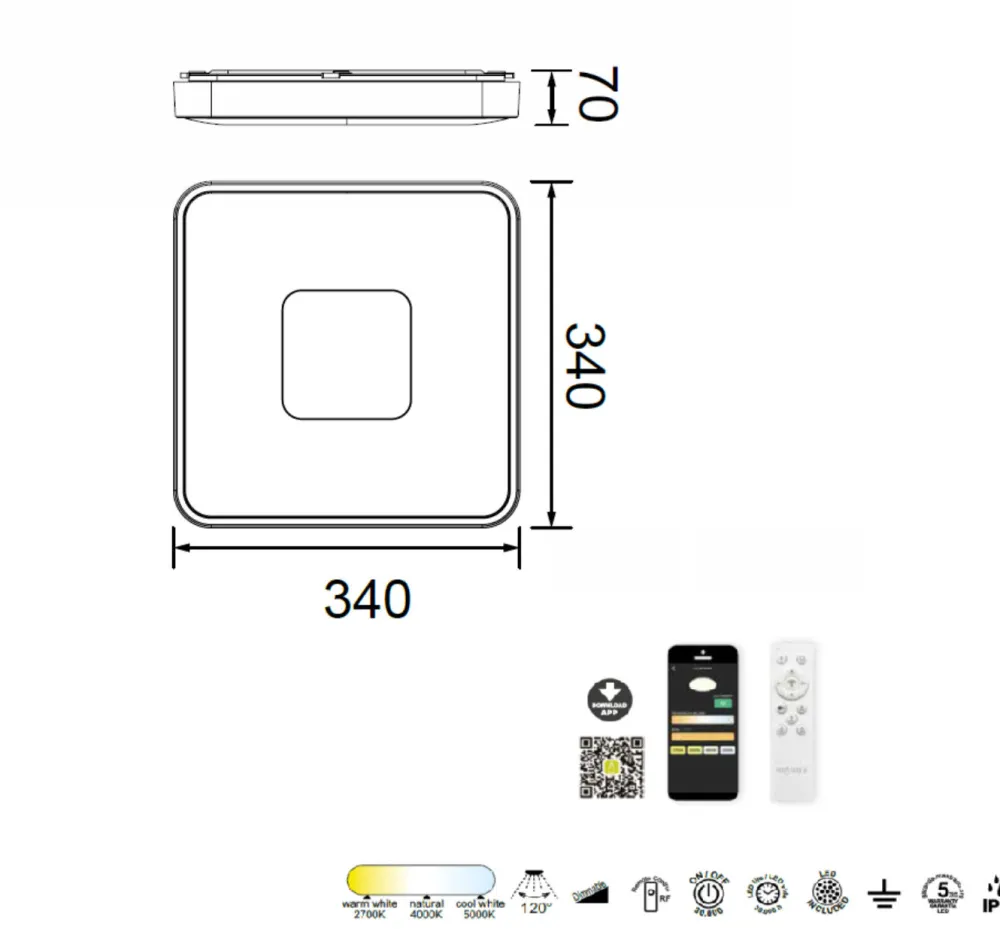 Plafoniere Moderne-Selezionato da Mazzolaluce Plafoniera led da 2700k a 5000k quadrata effetto legno con telecomando wi-fii