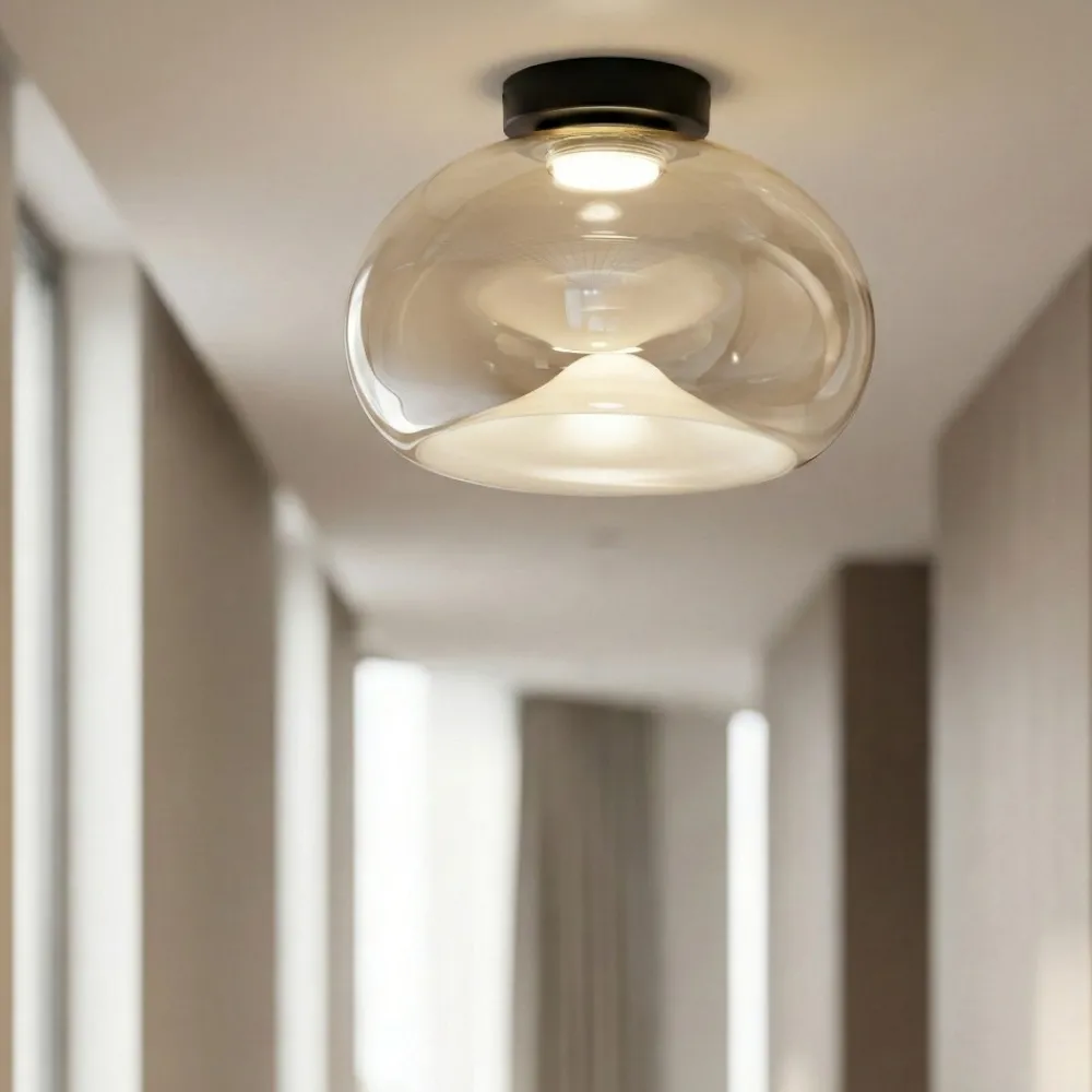 Plafoniere Moderne-Fabas Luce Plafoniera led di vetro ambra brena design moderna