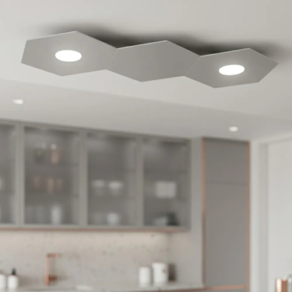 Plafoniere Moderne-Top Light Plafoniera led hexagon toplight 2 luci con piasta in metallo grigio da ingresso