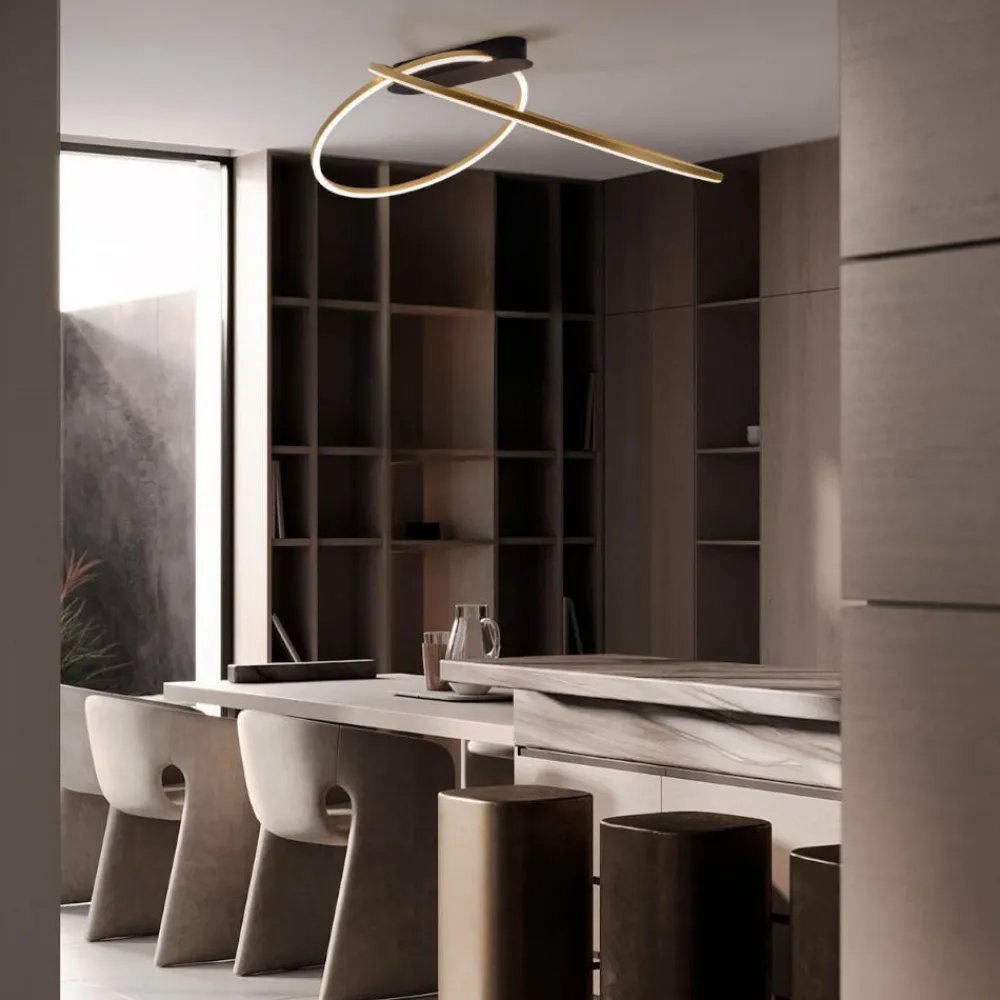 Plafoniere Moderne-Selezionato da Mazzolaluce Plafoniera led 3000k design cerchi nero oro