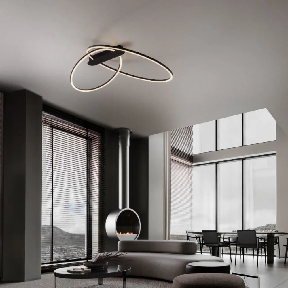 Plafoniere Moderne-Selezionato da Mazzolaluce Plafoniera led 3000k kiki nera moderna cerchi dimmerabile