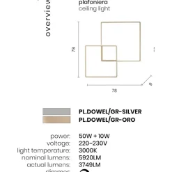 Plafoniere Moderne-Ondaluce Plafoniera led 3000k pl dowel gr grigio design