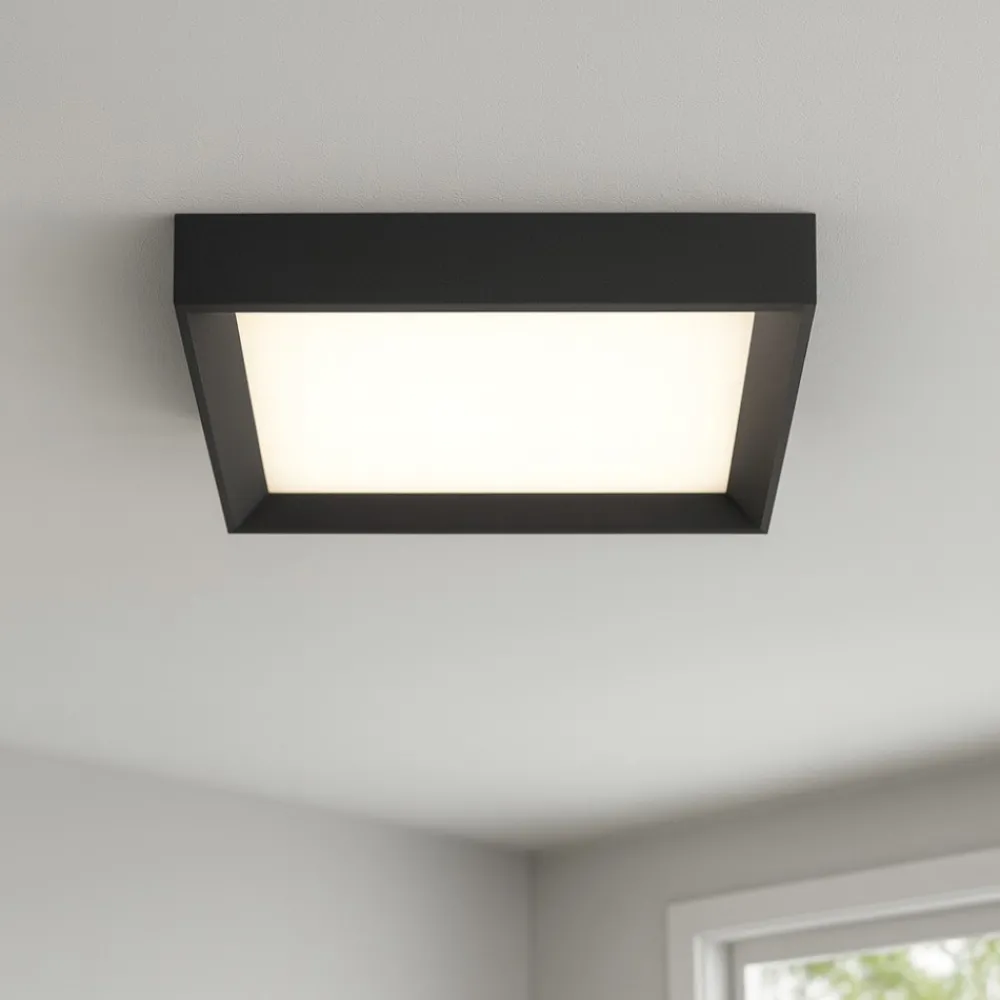 Plafoniere Moderne-Linea Light Plafoniera led 3000k quadrata nera ip40 tara