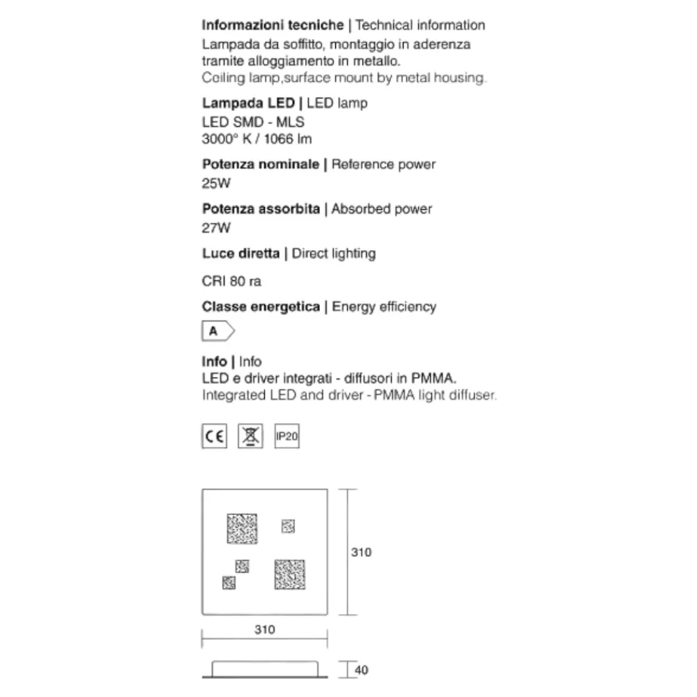 Plafoniere Moderne-IsyLuce Plafoniera led 3000k sabbia quadrata moderna
