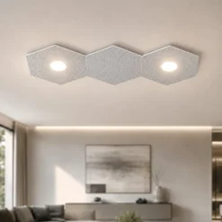Plafoniere Moderne-Top Light Plafoniera led 2 luci con placca decoro foglia argento hexagon