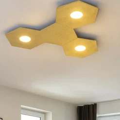 Plafoniere Moderne-Top Light Plafoniera led moderna decoro foglia oro 3 luci + 1 piastra decorativa