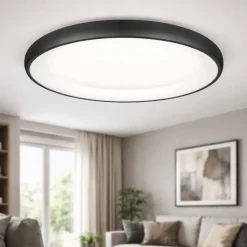 Plafoniere Moderne-Selezionato da Mazzolaluce Plafoniera led nera 75cm tonda moderna design anello per soggiorno