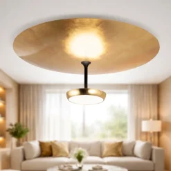 Plafoniere Moderne-Fabas Luce Plafoniera led nero oro moderna yuko per soggiorno