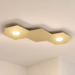 Plafoniere Moderne-Top Light Plafoniera led toplight hexagon 2 luci con placca in metallo sabbia
