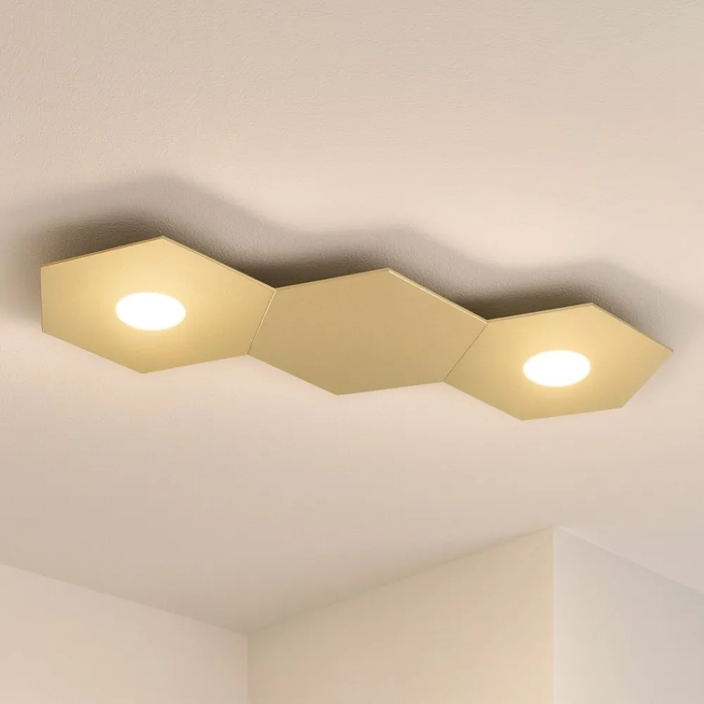 Plafoniere Moderne-Top Light Plafoniera led toplight hexagon 2 luci con placca in metallo sabbia