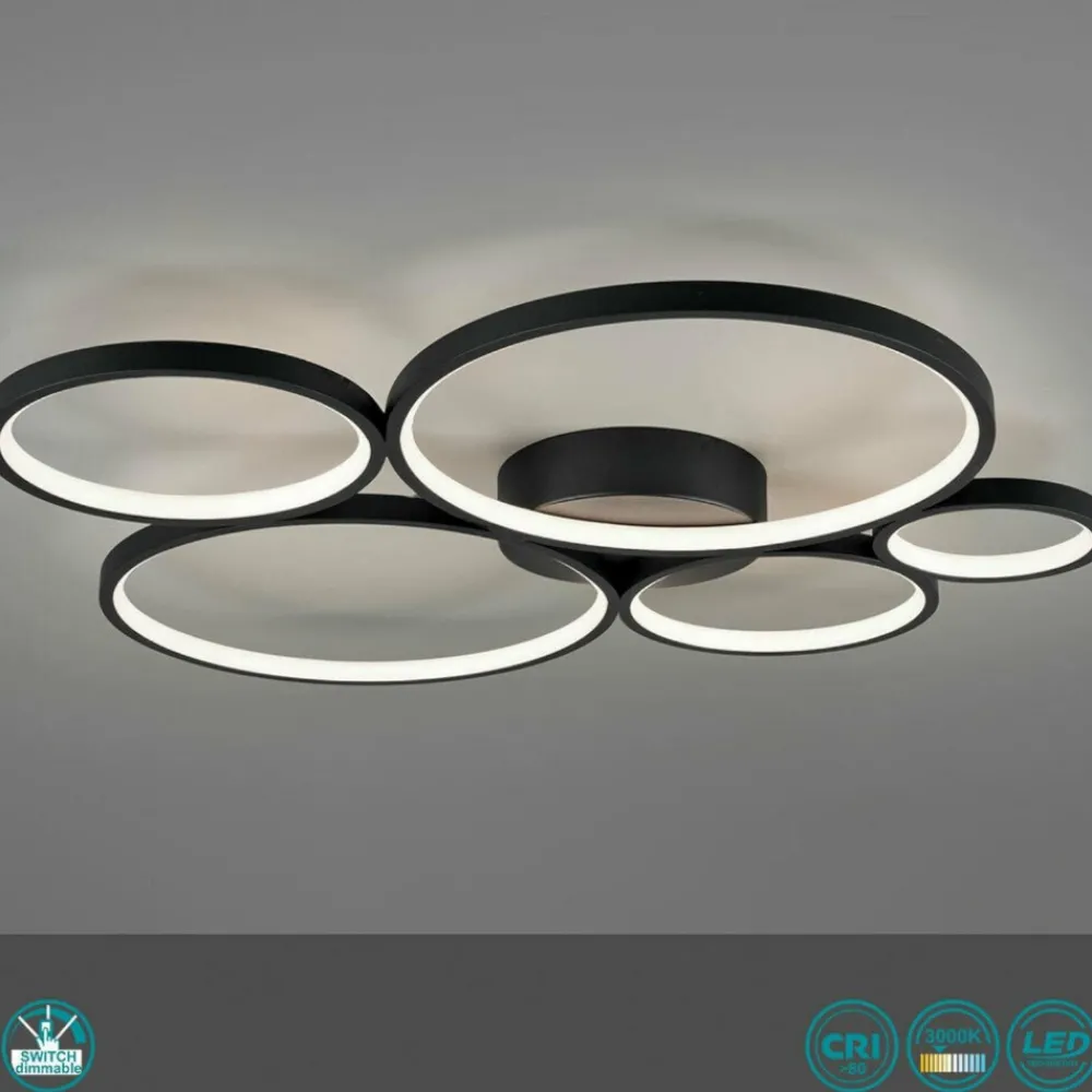 Plafoniere Moderne-Selezionato da Mazzolaluce Plafoniera led 49w cerchi nera 3000k dimmerabile