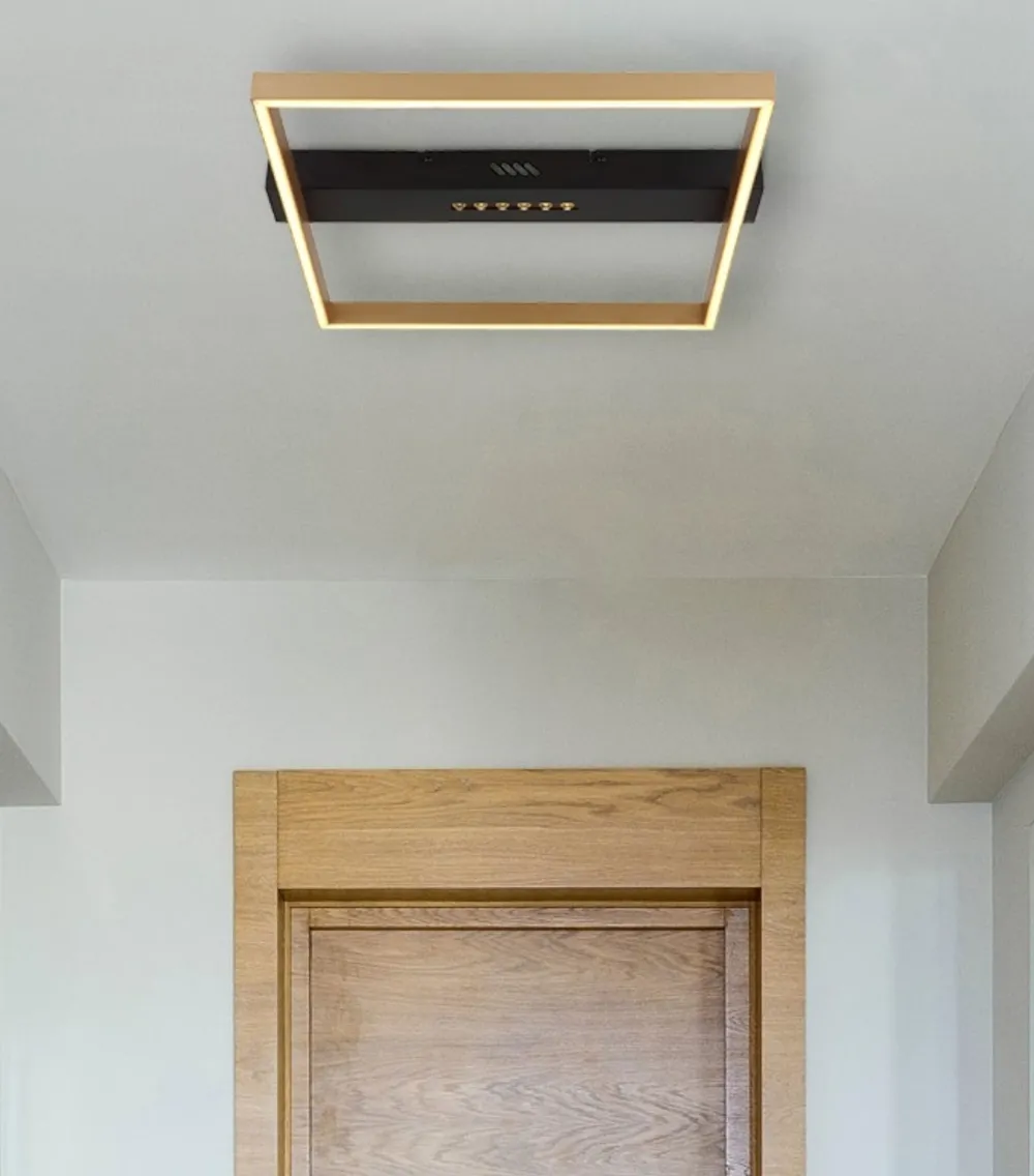 Plafoniere Moderne-Selezionato da Mazzolaluce Plafoniera led 24w 3000k design nero oro quadrata