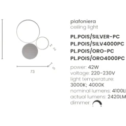 Plafoniere Moderne-Ondaluce Plafoniera led 42w 4000k pl pois pc silver moderna