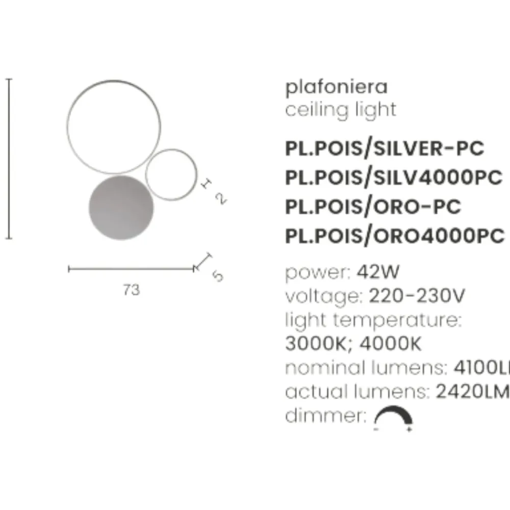 Plafoniere Moderne-Ondaluce Plafoniera led 42w 4000k pl pois pc silver moderna