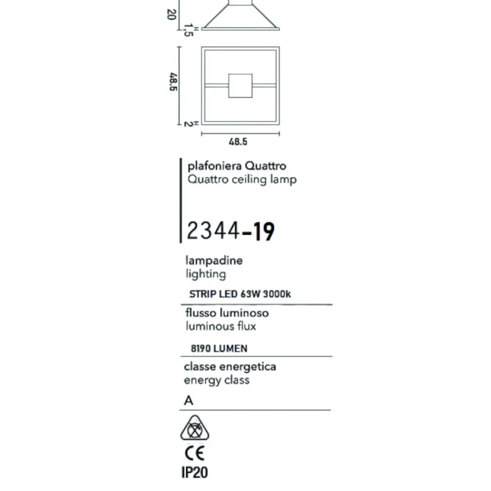 Plafoniere Moderne-Affralux Plafoniera led 63w 3000k quadrata bianca quattro