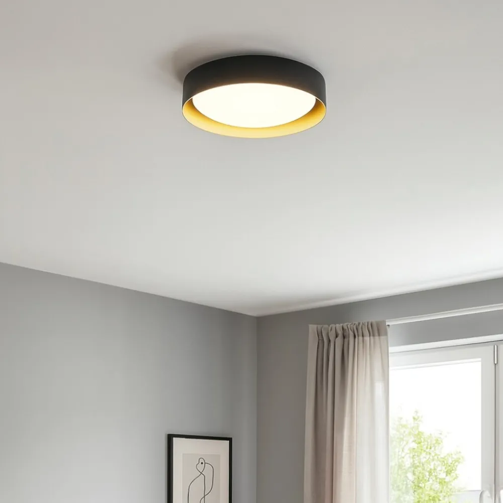 Plafoniere Moderne-Linea Light Plafoniera led 12w 3000k rotonda nero oro crew 2