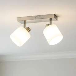 Plafoniere Moderne-Selezionato da Mazzolaluce Plafoniera 2 luci orientabili nichel paralumi tessuto bianco
