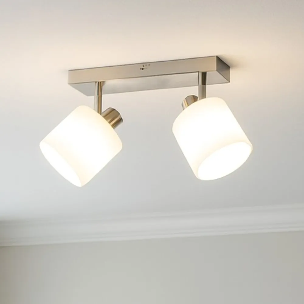 Plafoniere Moderne-Selezionato da Mazzolaluce Plafoniera 2 luci orientabili nichel paralumi tessuto bianco