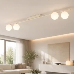 Plafoniere Moderne-Selezionato da Mazzolaluce Plafoniera lunga a binario 141 cm colore cachemire moderna per soggiorno cucina