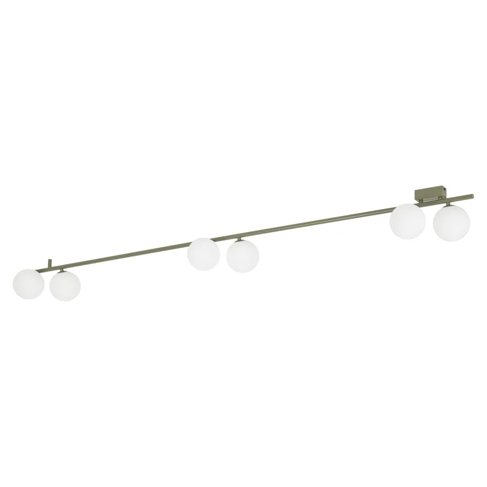 Plafoniere Moderne-Selezionato da Mazzolaluce Plafoniera lunga 200 cm verde oliva con sfere di vetro per soggiorno moderno