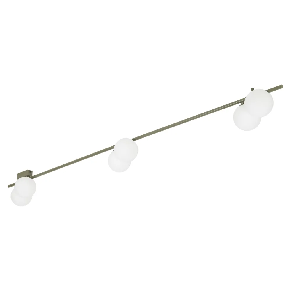 Plafoniere Moderne-Selezionato da Mazzolaluce Plafoniera lunga 200 cm verde oliva con sfere di vetro per soggiorno moderno