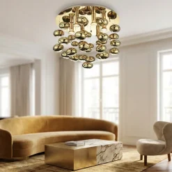 Plafoniere Moderne-Selezionato da Mazzolaluce Plafoniera luxury bolle di vetro oro 50cm per camera da letto elegante