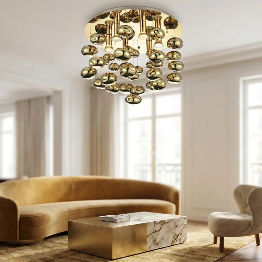 Plafoniere Moderne-Selezionato da Mazzolaluce Plafoniera luxury bolle di vetro oro 50cm per camera da letto elegante