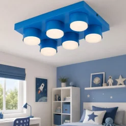 Plafoniere Moderne-Selezionato da Mazzolaluce Plafoniera mattoncini 6 luci blu rettangolare moderna per cameretta