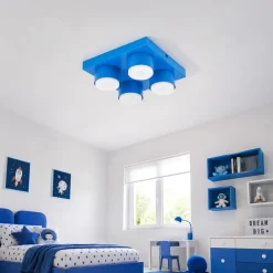 Plafoniere Moderne-Selezionato da Mazzolaluce Plafoniera mattoncino blu 4 luci per cameretta