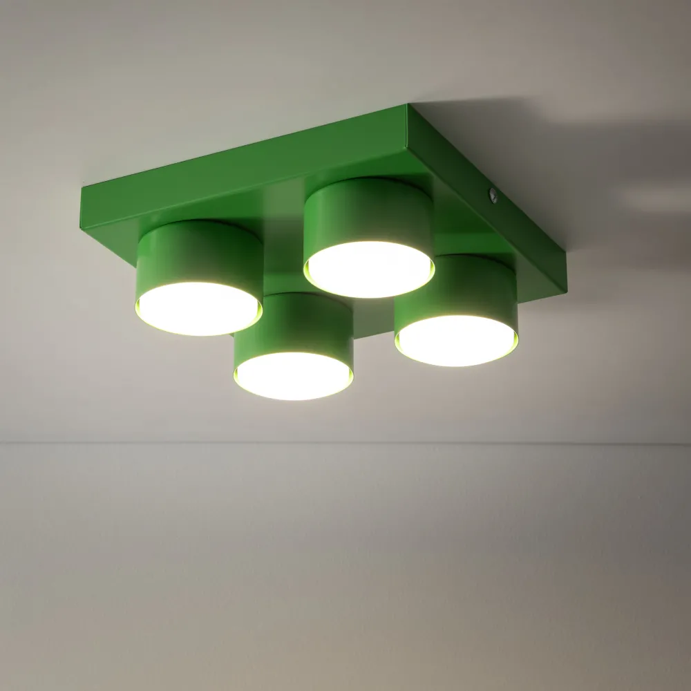 Plafoniere Moderne-Selezionato da Mazzolaluce Plafoniera mattoncino verde 4 luci per cameretta