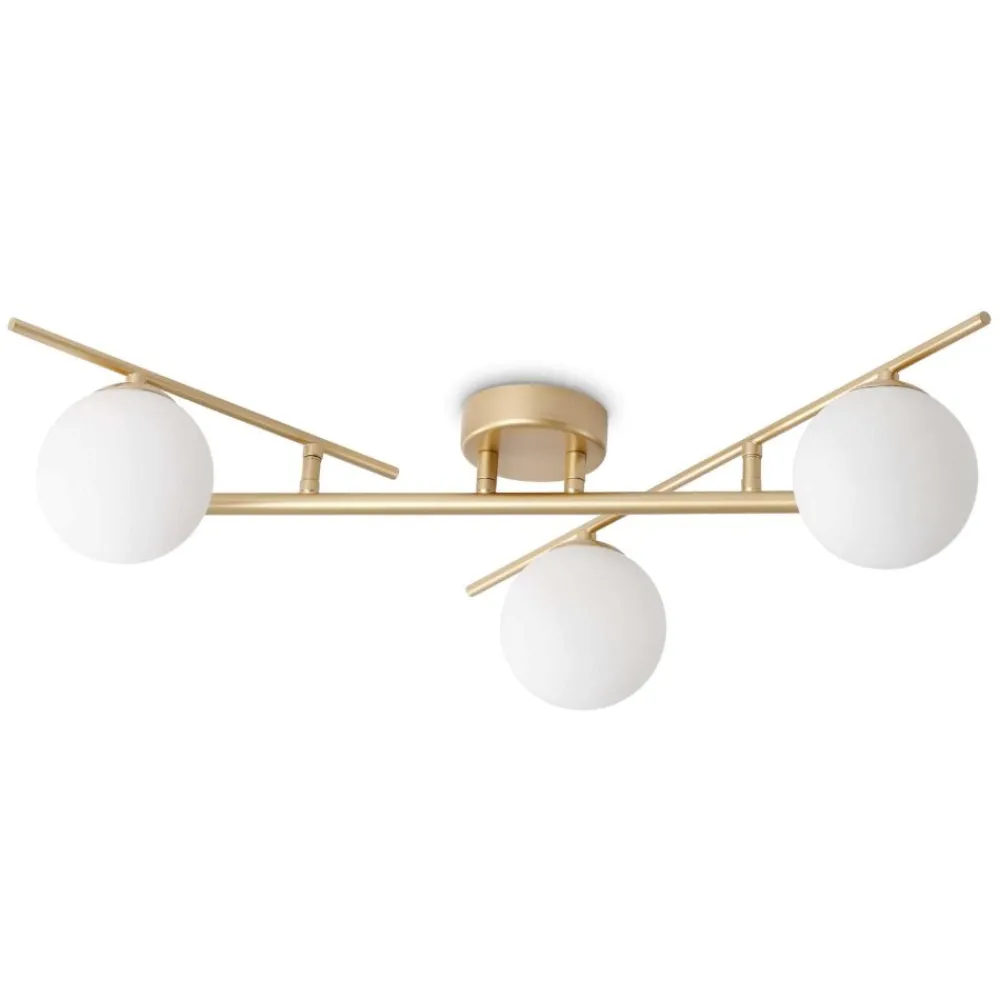Plafoniere Moderne-Ideal Lux Plafoniera moderna atlas pl3 oro opaco tre sfere vetro bianche