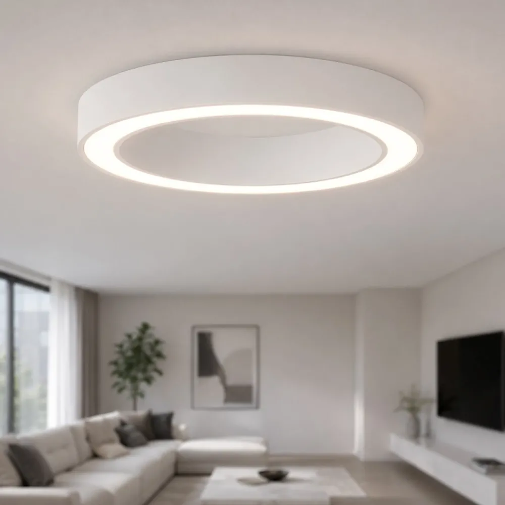 Plafoniere Moderne-Selezionato da Mazzolaluce Plafoniera moderna cerchio anello bianco 60 cm led 48w 2700k a 4000k con telecomando app