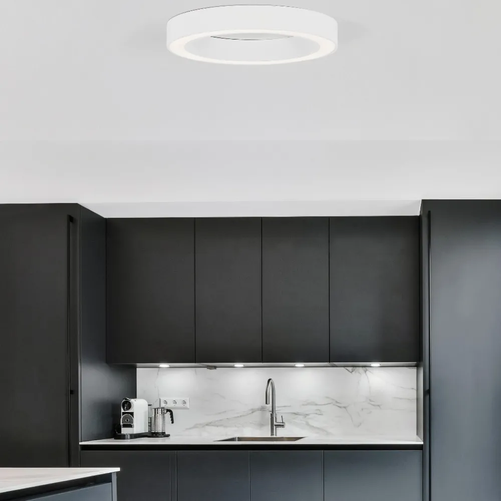 Plafoniere Moderne-Selezionato da Mazzolaluce Plafoniera moderna cerchio anello bianco 60 cm led 48w 2700k a 4000k con telecomando app