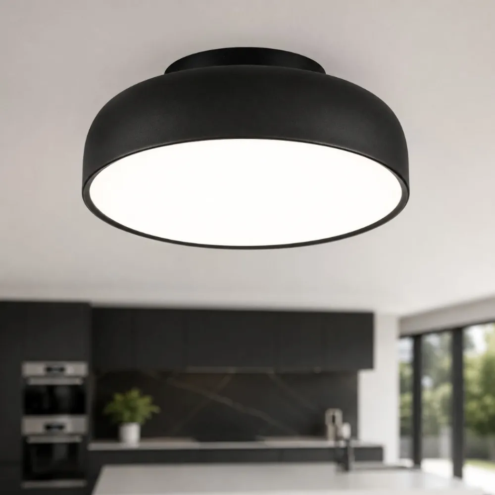 Plafoniere Moderne-Selezionato da Mazzolaluce Plafoniera moderna 40 cm nera tonda led 3000k dimmerabile per cucina