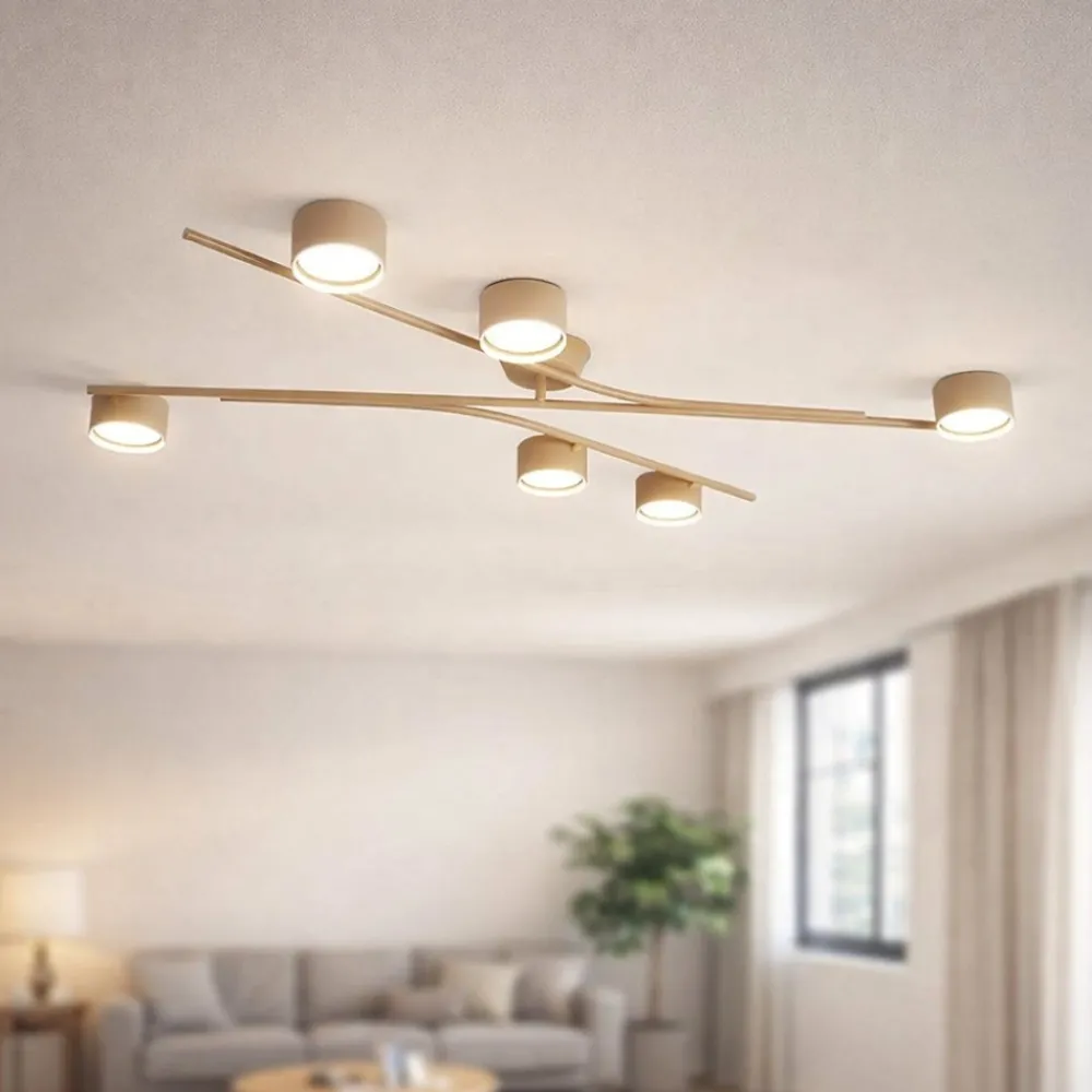 Plafoniere Moderne-Selezionato da Mazzolaluce Plafoniera moderna colore beige 6 luci orientabili per soggiorno