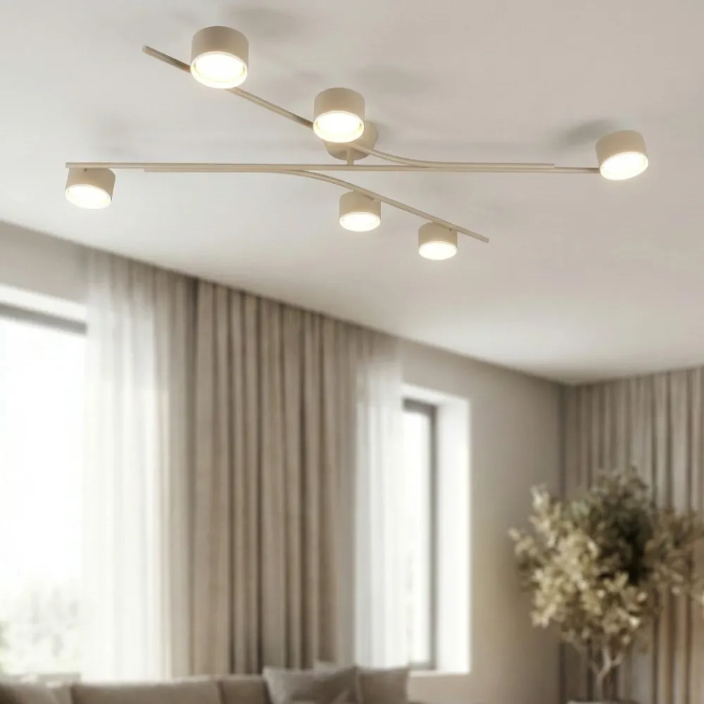Plafoniere Moderne-Selezionato da Mazzolaluce Plafoniera moderna colore beige 6 luci orientabili per soggiorno