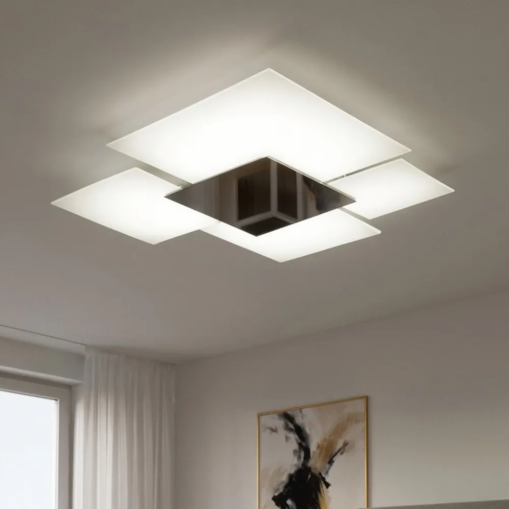 Plafoniere Moderne-Top Light Plafoniera moderna da cucina 46cm vetri bianchi cromo toplight shadow